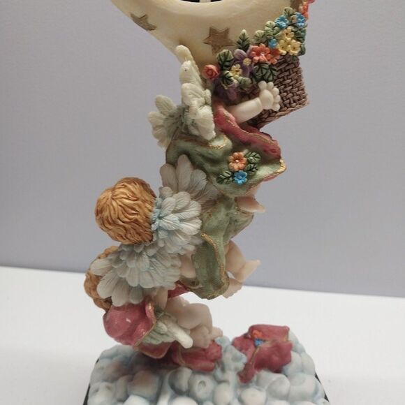 Vintage Elegant Collection Cherub Angel Mantle Clock Ribbon Hot Air Balloon Rare - Picture 13 of 16